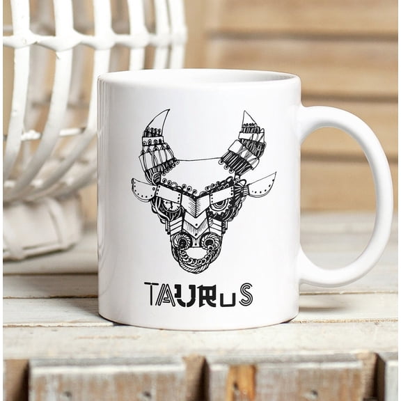 Taurus Mug, Zodiac Sign Coffee Cup, Steampunk Bull, Taurus Horoscope Cup, Taurus Birthday Gift, Ceramic Mug 11oz
