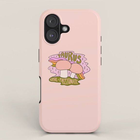 Taurus Mushroom Pink, Green and Lavender Tough Phone Case for Apple iPhone Models, Polycarbonate and TPU