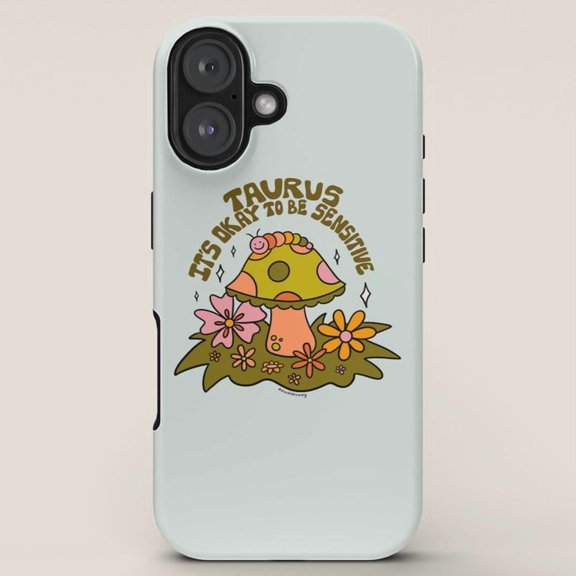 Taurus Mushroom and Flowers Tough Case for Apple iPhone, Polycarbonate Shell with Shock-Absorbing TPU Liner