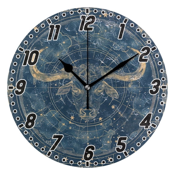 Taurus Of Zodiac Round Wall Clock Battery Operated Silent Non-Ticking Bedroom Office Kitchen Home School Decor 10"(Black)
