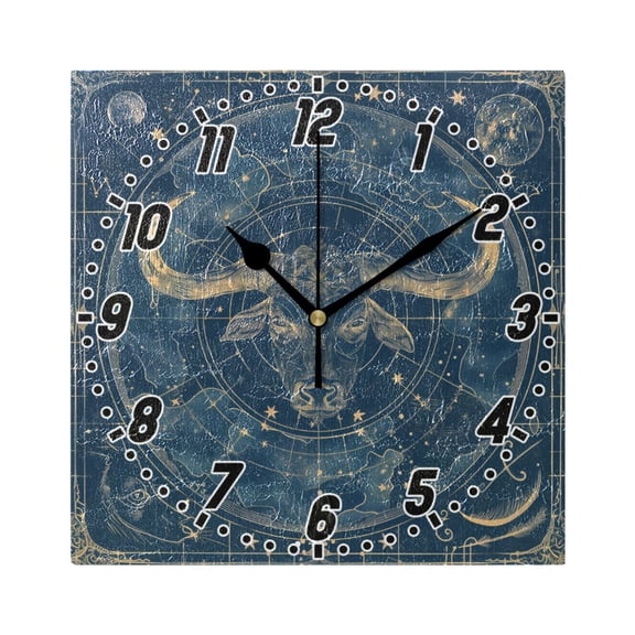 Taurus Of Zodiac Wall Clock Battery Operated Silent Non-Ticking Bedroom Office Kitchen Home School Decor 7.8"(Black)