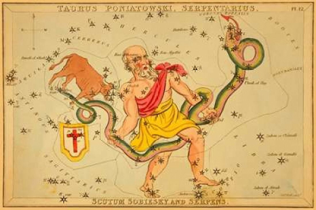 Taurus Poniatowski Serpentarius Scutum Sobiesky and Serpens 1825 Canvas Art - Jehoshaphat Aspin (24 x 36)