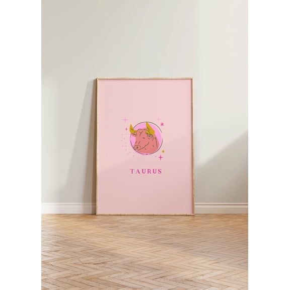 Taurus Print Taurus Poster Taurus Zodiac Print Zodiac Gift Astrology Print Star Sign Wall Art Poster Pink Print Taurus Gift For Her