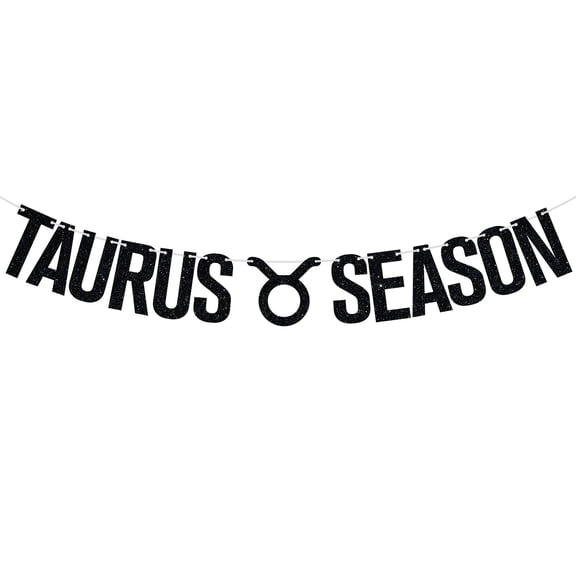 Taurus Season Banner, Taurus Birthday Party Decor - 12 Constellation Theme Birthday Party Decoration Supplies, Black Glitter