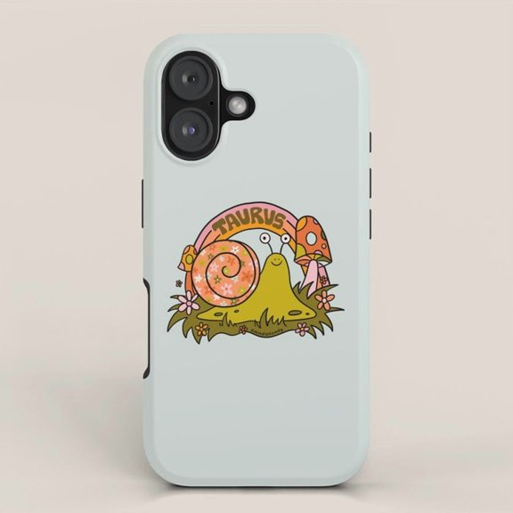 Taurus Snail and Mushroom Tough Phone Case for Select Apple iPhone Models, Polycarbonate and TPU