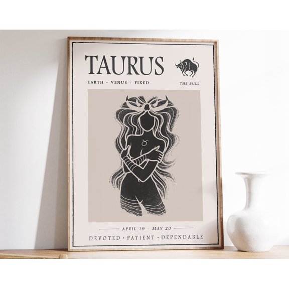 Taurus Star Sign Art Print Boho Bedroom Decor