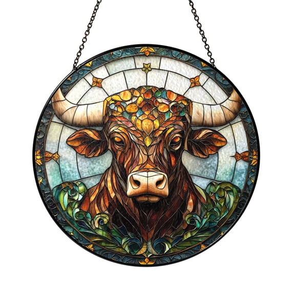 Taurus Star Sign Glass Window Hanging, Horoscope Suncatcher Decor, Mystical Zodiac Ornament for Interior Accent