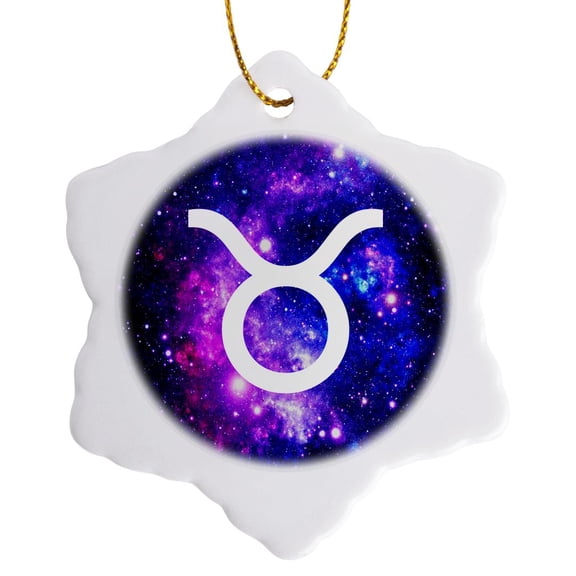 Taurus Star Sign On Purple Space Background Zodiac Horoscope Symbol, 3 inch Snowflake Porcelain Ornament