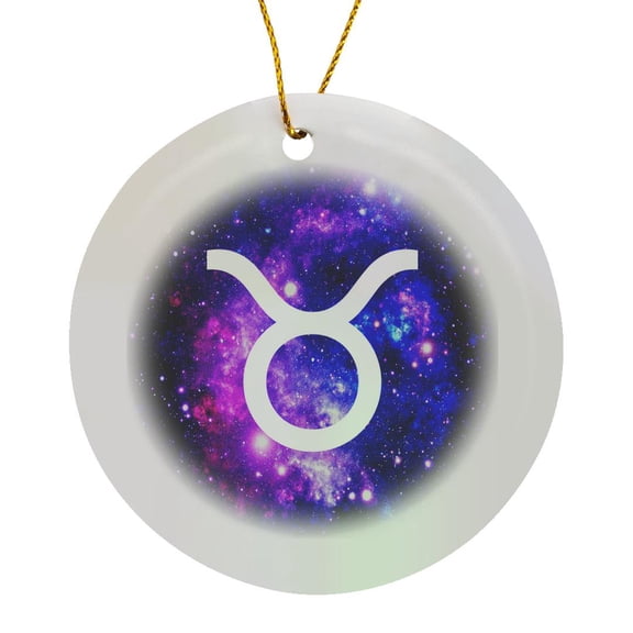 Taurus Star Sign On Purple Space Background Zodiac Horoscope Symbol, Circle Porcelain Ornament