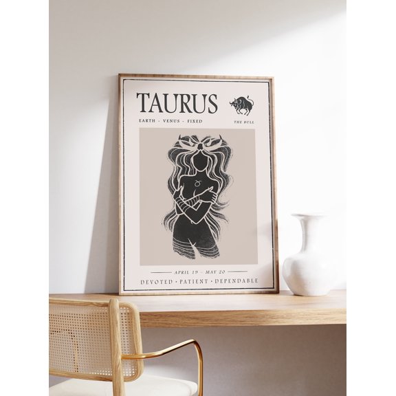 Taurus Star Sign Wall Art Print With Boho Zodiac Astrology And Bedroom Decor
