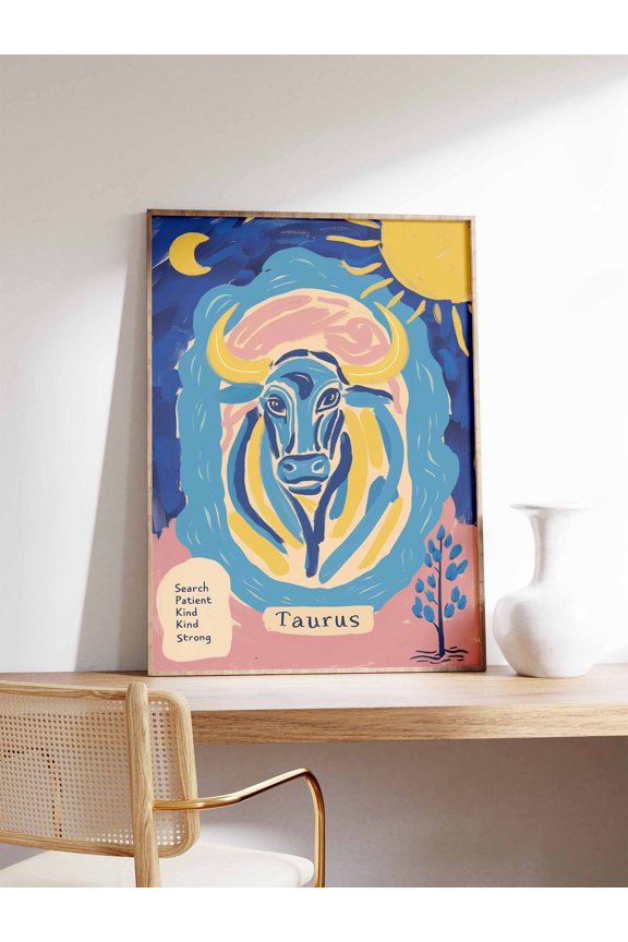 Taurus Star Sign Zodiac Celestial Astrology Boho Spiritual Bedroom Decor Unframed Paper Print