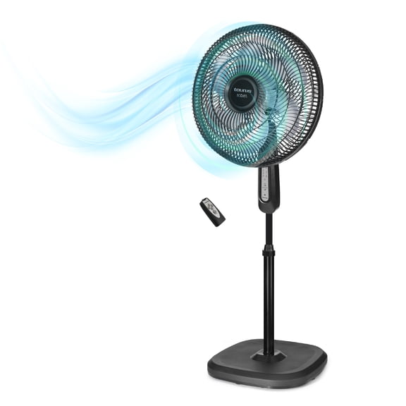 Taurus Turbo Cycle 18 in Pedestal Fan with Remote Control, Timer, and ECOJET Grille, Oscillating Quiet Fan with Adjustable Height and 3 Speeds – Ideal for Bedroom, Living Room or Office