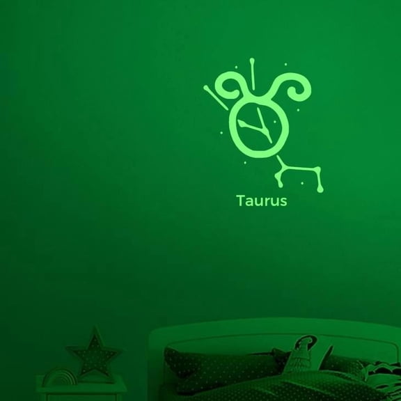 Taurus Vinyl Decal Sticker Luminescent Neon Glow Lime Green Linked star formation USA-Made Wall Bumper Window Zodiac Atlas Stars Birthday Kid Room 15" inch Large