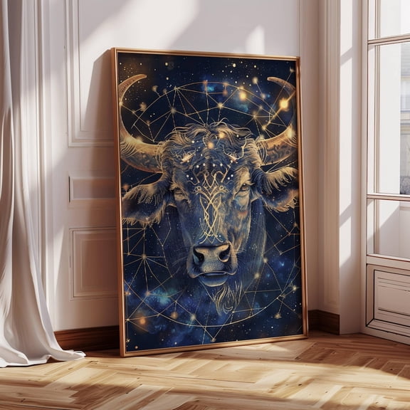 Taurus Zodiac Astrology Art Print April May Birthday Sign, Unframed Canvas 8x10in