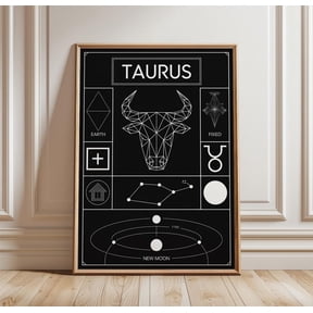 Taurus Zodiac Black White Astrology Bull Horoscope Decor Unframed Paper Print