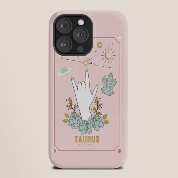 Taurus Zodiac Celestial Floral Pink Tough Case for Apple iPhone, Polycarbonate and TPU
