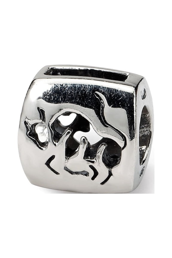 Taurus Zodiac Charm .925 Sterling Silver Antique Finish Reflection Beads - QRS457