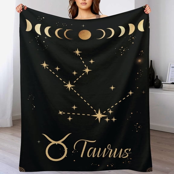 Taurus Zodiac Flannel Throw, Soft Cozy Astrology Plush for Sofa Bedroom, Birthday Gift for Taurus Fans