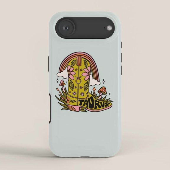 Taurus Zodiac Floral Cowboy Boot and Rainbow Tough Cell Phone Case for Apple iPhone Series, Polycarbonate and TPU