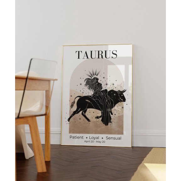 Taurus Zodiac Goddess Sun Sign Astrology Taurus Birthday Celestial Wall Art, Unframed Canvas 16x20in