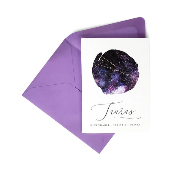 Taurus Zodiac Greeting Card - Celestial Constellation Design with Purple Envelope - Perfect for Astrological Birthdays, Celebrations, and Personal Messages