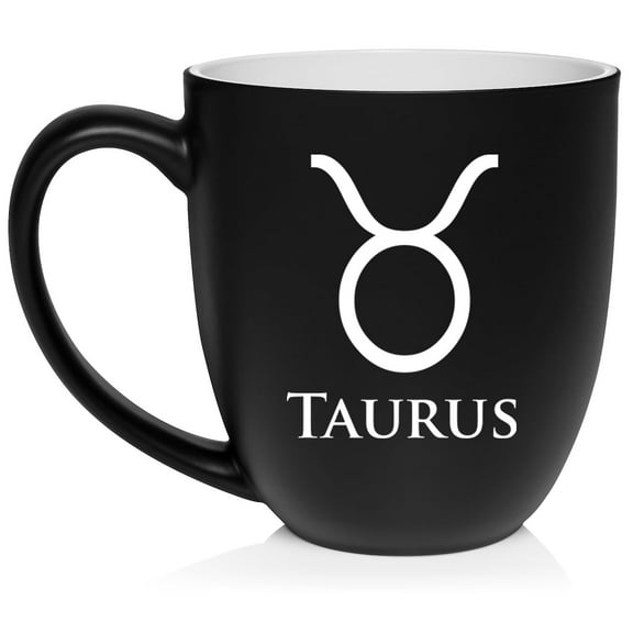 Taurus Zodiac Horoscope Ceramic Coffee Mug Tea Cup Gift (16oz Matte Black)