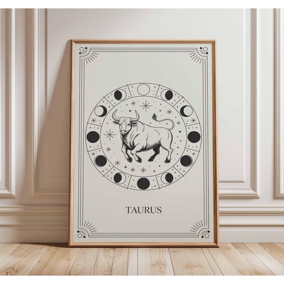 Taurus Zodiac Line Drawing Celestial Astrology Bull Star Sign Decor, Unframed Poster