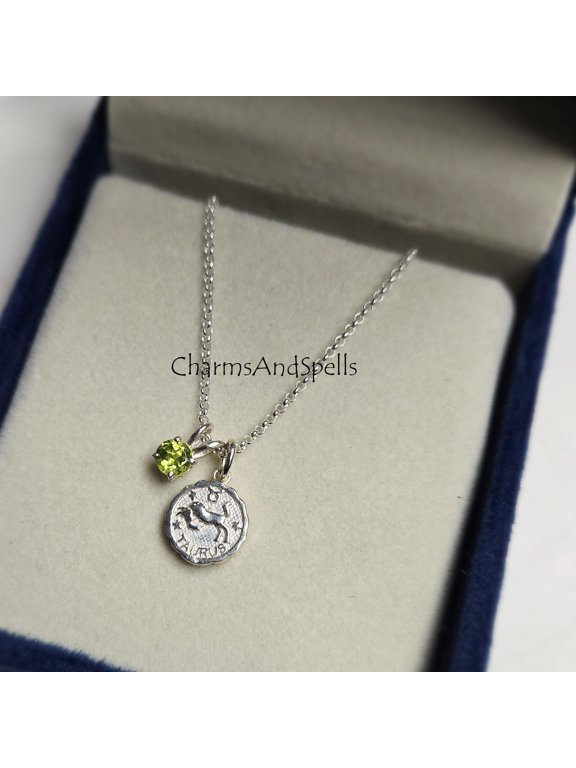 Taurus Zodiac Necklace With Peridot Birthstone, Minimalist Taurus Zodiac Necklace, 925 Silver Jewelry, Horoscope Sign Necklace, Gift Mom