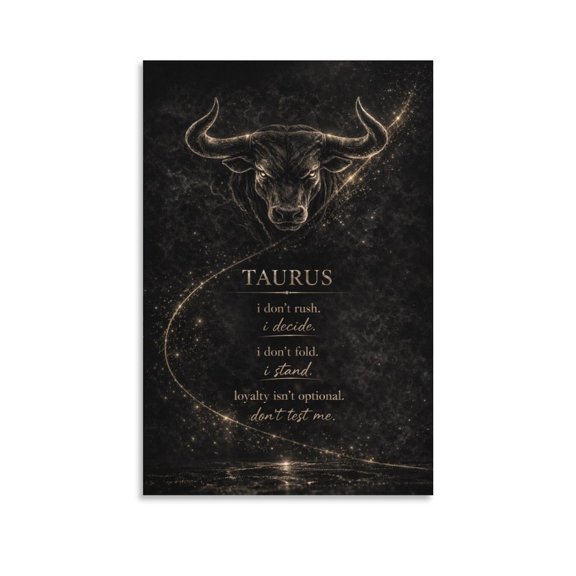 Taurus Zodiac Poster – Dark Gold Wall Art with Quote Wall Art Poster Scroll Canvas Painting Picture Living Room Decor Home 20x30inch(50x75cm)