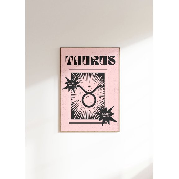 Taurus Zodiac Poster Retro 70s Style Wall Art