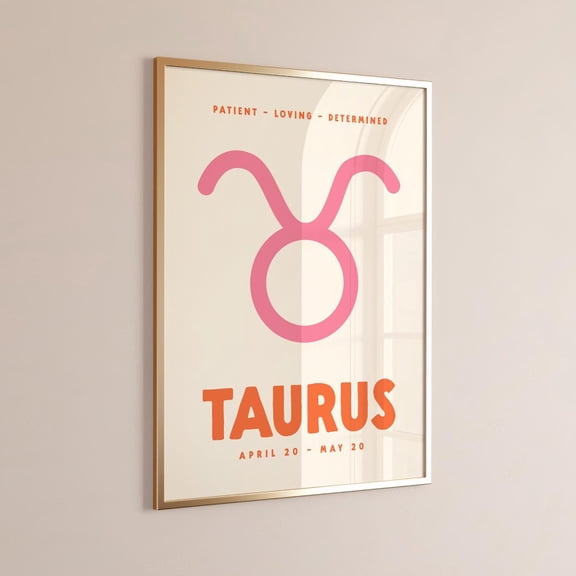 Taurus Zodiac Preppy Pink Wall Art, Unframed Paper Print Size 8x12