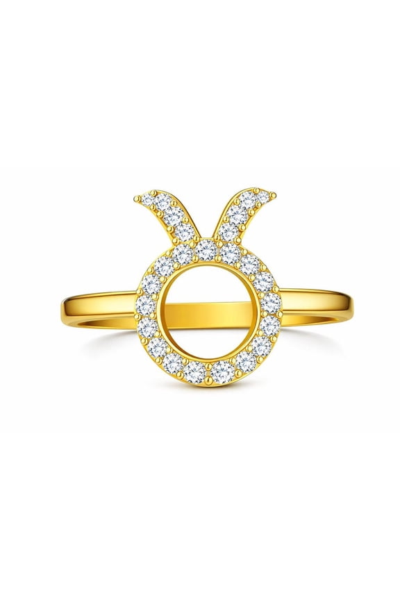 Taurus Zodiac Ring Gold, CZ Diamond Taurus Sign 925 Silver Gold Plated Ring, April May Birthstone Jewelry, Astrology Gift for Her