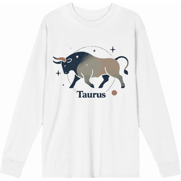 Taurus Zodiac Sign Adult White Crew Neck Long Sleeve Tee-XXL