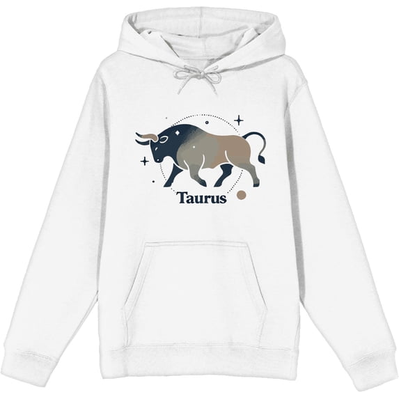 Taurus Zodiac Sign Adult White Long Sleeve Hoodie-XS