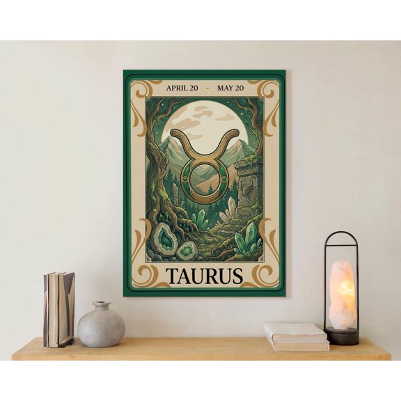 Taurus Zodiac Sign Canvas Celestial Wall Art Astrology Gift Taurus Birthday Gift Mystical Forest Art April May Birthday Decor