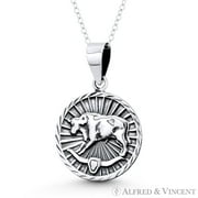 Taurus Zodiac Sign Circle Astrology Charm Pendant & Chain Necklace in Oxidized .925 Sterling Silver