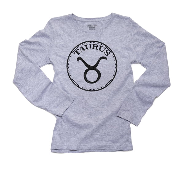 Taurus Zodiac Sign - Classic Stamp Print Women's Long Sleeve Grey T-Shirt