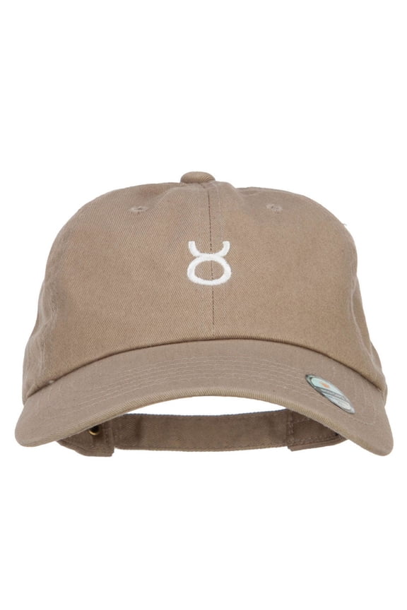 Taurus Zodiac Sign Embroidered Unstructured Cap - Khaki OSFM
