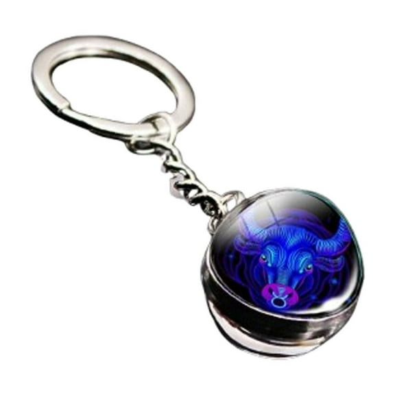 Taurus Zodiac Sign Keychain, Glowing Pattern Key Ring, Metal and Glass Constellation Accessory, 3.15in, 1-Pack