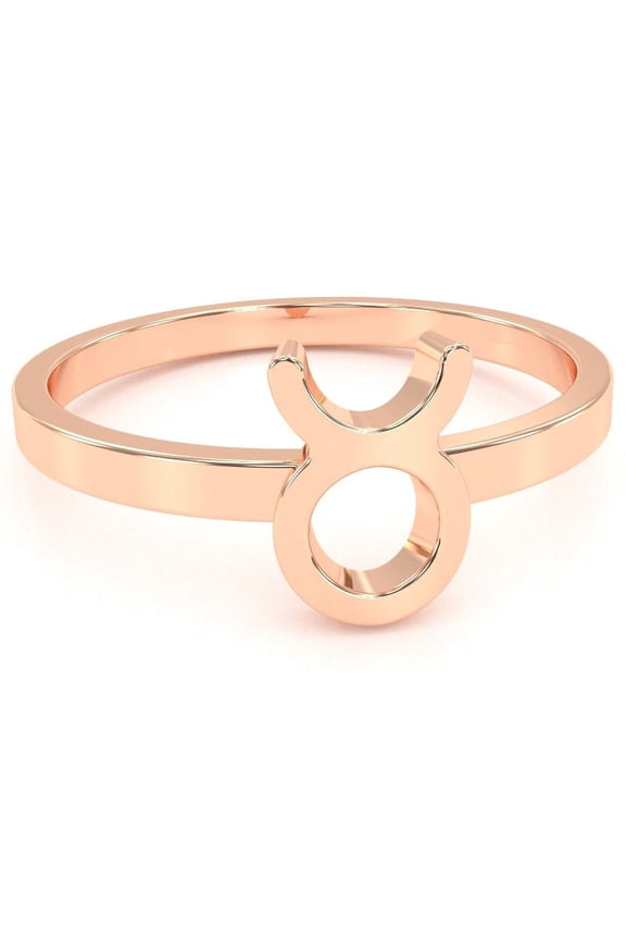 Taurus Zodiac Sign Ring In Solid 14k Rose Gold