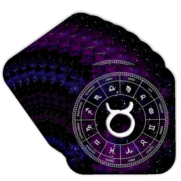 3drose, Taurus Zodiac Sign Stylish Astrology Gift. White Stars, Purple Space, Set of 8 Coasters - Soft