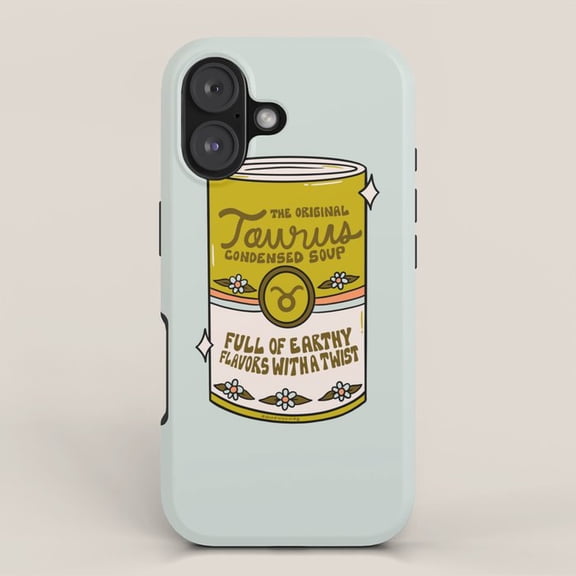 Taurus Zodiac Soup Can and Floral Tough Case for Apple iPhone, Dual-Layer Polycarbonate and TPU