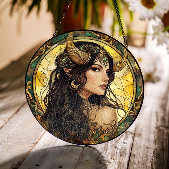 Taurus Zodiac Suncatcher: Glass Window Hanging, Boho Celestial Decor