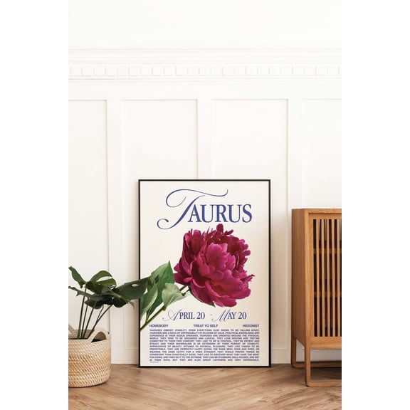 Taurus Zodiac Trendy Astrology Retro Flower Star Sign Wall Art, Stretched Canvas 16x20in