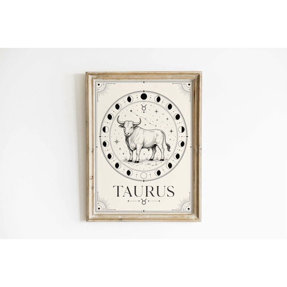 Taurus Zodiac Wall Art Print With Minimal Astrology And Celestial Decor Unframed Paper Print