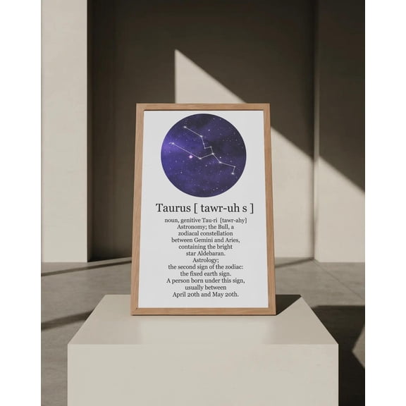 Taurus Zodiac Wall Art | Star Constellation Print | Astrology Dictionary Poster | Horoscope | Minimal Celestial Home Decor, Unframed Poster Size 8x12