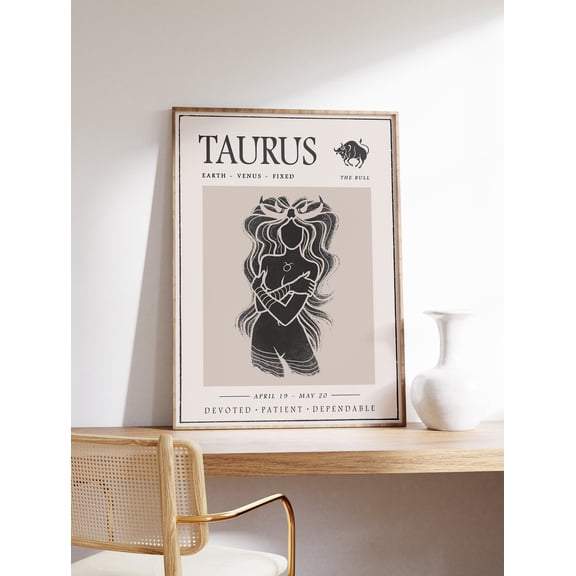 Taurus Zodiac Wall Poster, Unframed Paper Poster 8x10in