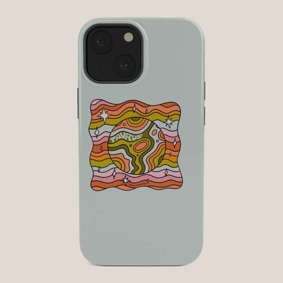 Taurus Zodiac Wavy Stripes and Stars Tough Case for Apple iPhone Series, Polycarbonate and TPU