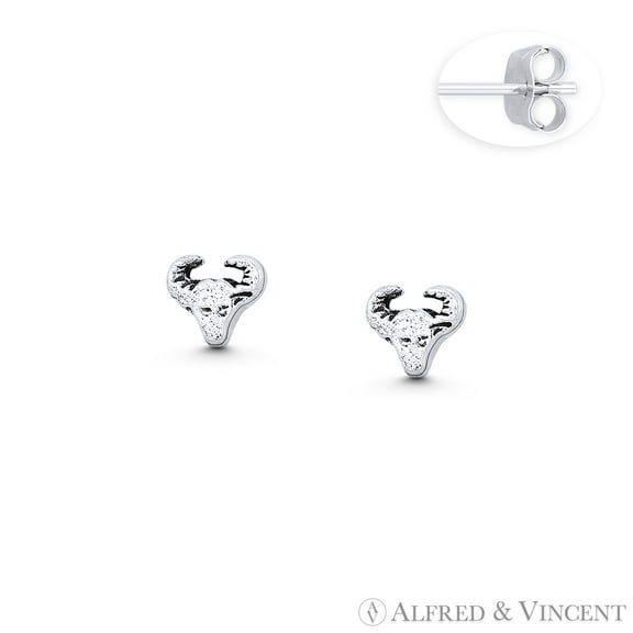 Taurus the Bull Zodiac Astrological Sign Charm Stud Earrings in Oxidized .925 Sterling Silver