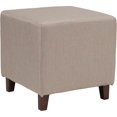 thumbnail image 1 of Taut Upholstered Cube Ottoman Pouf in Beige Fabric, 1 of 1